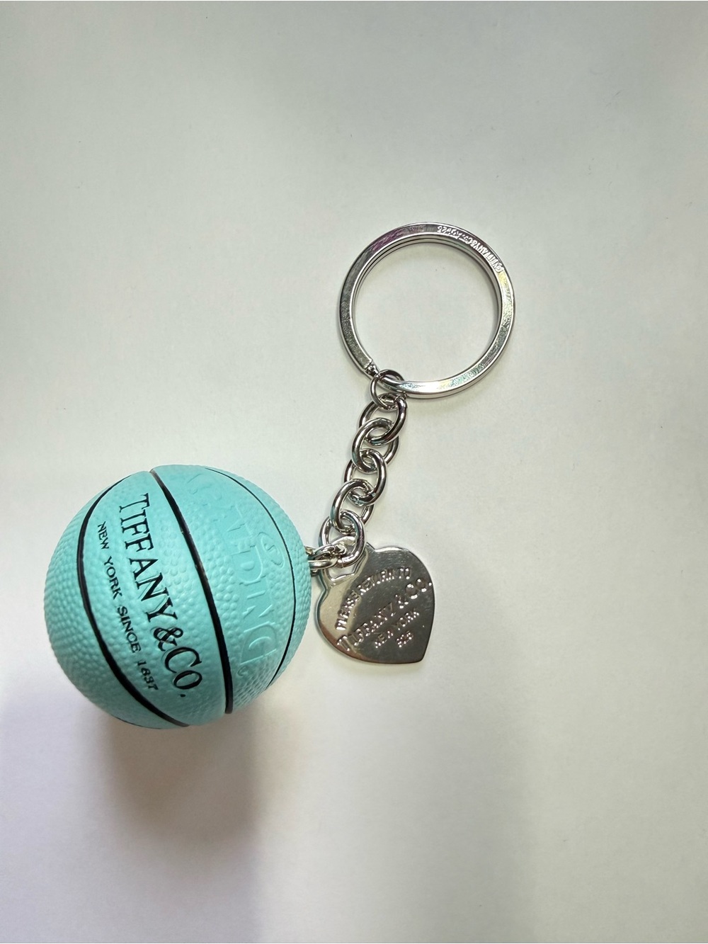 Tiffany & Co. Tiffany Blue Mini Basketball Keyring with Silver Heart Charm